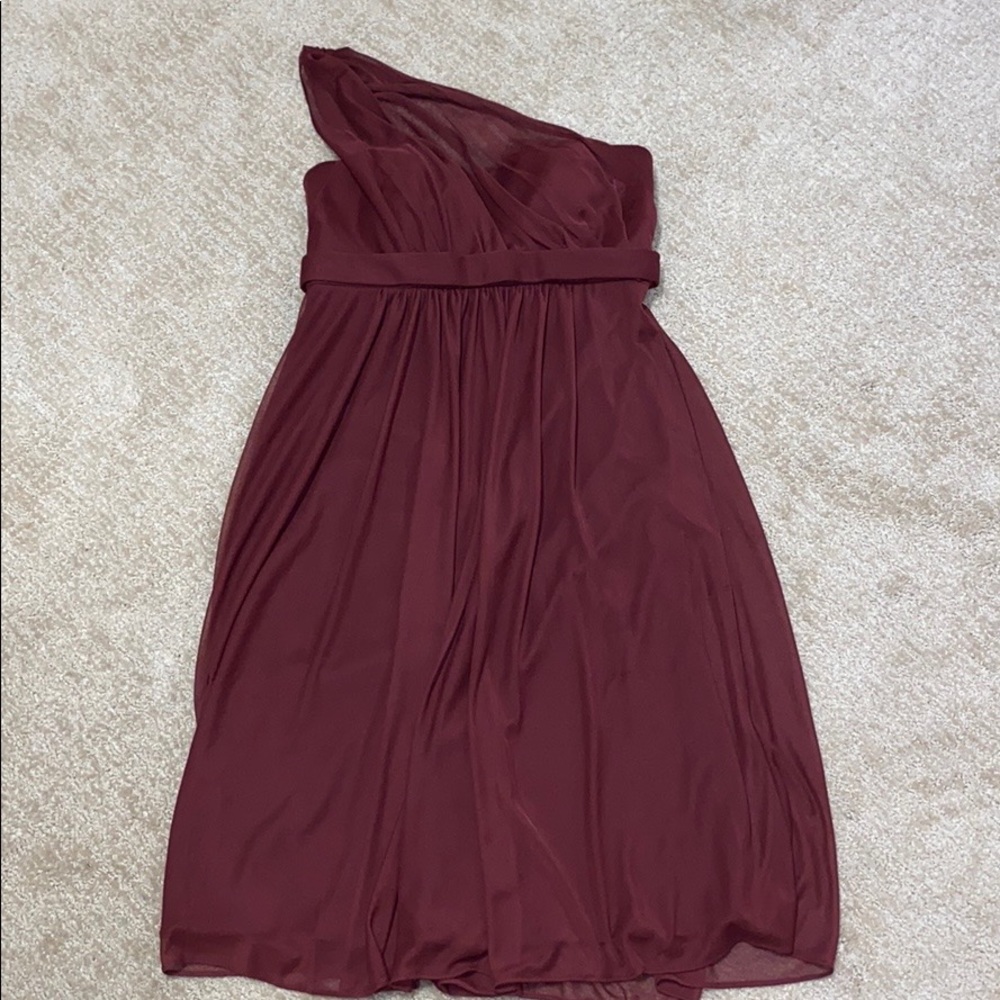 Wine asymmetrical bridesmaid dress